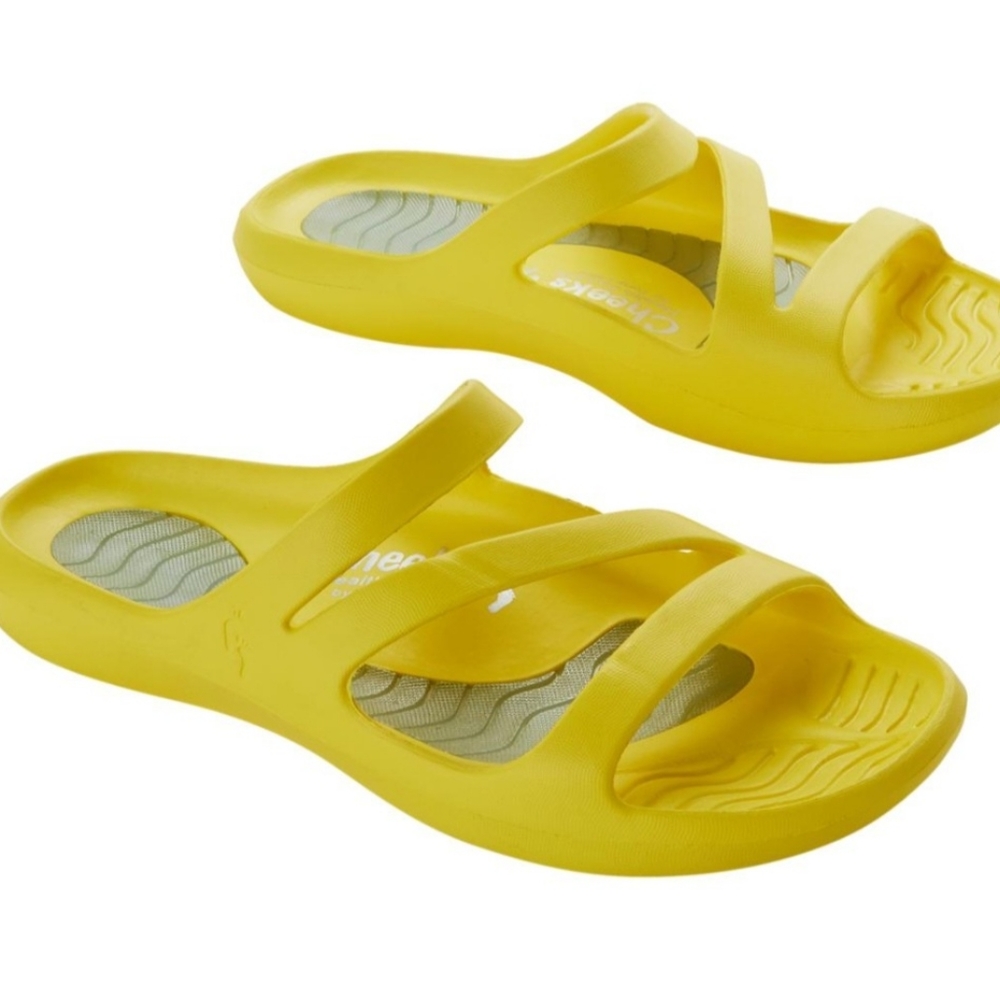 Women's size 10 Yellow CHEEKS slides NWT